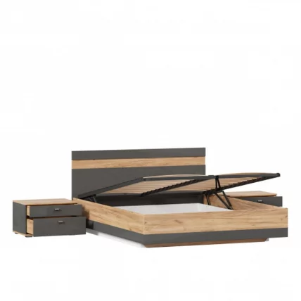 Кровать двуспальная 1600 с тумбами с подъемным механизмом Фиджи 017 Дуб Золотой Антрацит_3