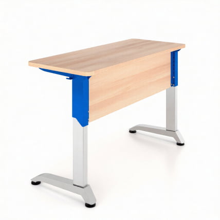 Парта двухместная Де Гласси Н (рост 3-5)  ЛДСП Дуб молочный/ Металл Серый+Синий_0