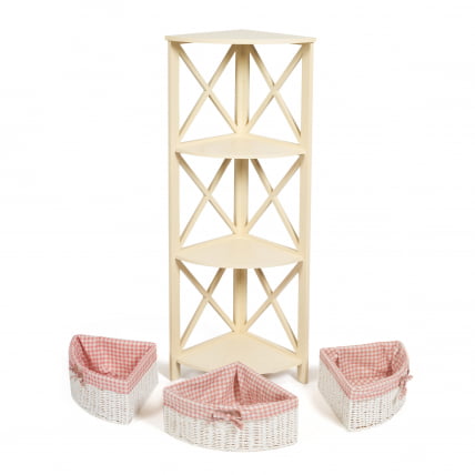 Угловая этажерка Secret de Maison ANGULAIRE 3 ( mod. PE-04 ) paulownia, мдф, 34x34x123см, butter white (слоновая кость), ткань - красная клетка_1