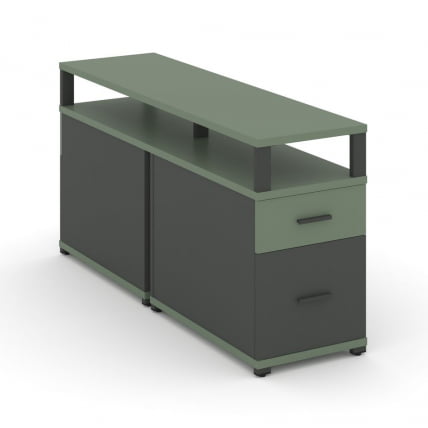 Тумба двухсторонняя опорная приставная с ящиком, распашным фасадом и надставкой CONCEPT CN.DTGP-002 B/W Кобо Антрацит_0