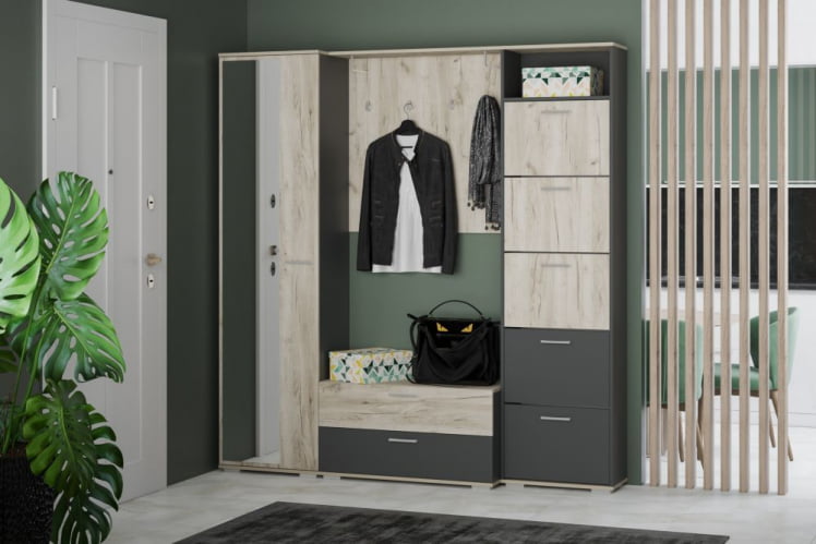 Прихожая Санти набор №2 Антрацит/Дуб Крафт Серый_0