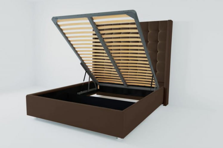 Мягкая интерьерная кровать "Венеция Люкс" с подъемным механизмом Материал фасада: Искусственная кожа; Спальное место: 2000х2000 мм; Цвет фасада: Коричневый; Цвет корпуса: Коричневый _0