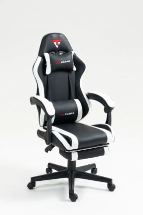 Кресло спортивное ТопЧаирс Пропхет с оттоманкой черно-белый / TopChairs Prophet_0