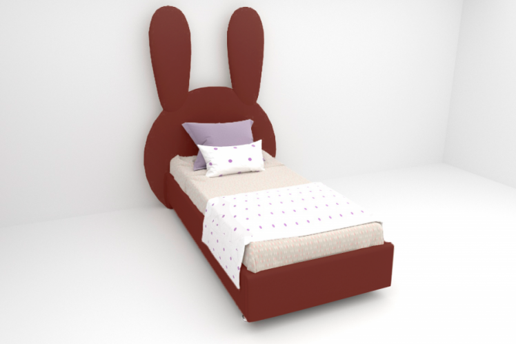 Детская кровать &куот;Зайка&куот; с ортопедическим основанием Цвет фасада: Бордо; Цвет корпуса: Бордо; Материал фасада: Металл/Велюр; Размер: 900х2000 мм; Спальное место: 900х2000 мм / "Зайка"_0