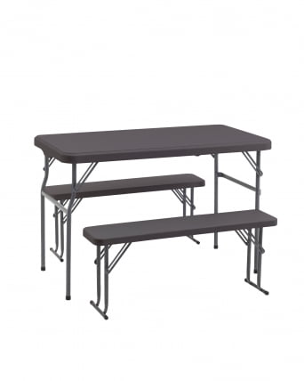 Комплект раскладного стола и двух скамеек Кейт коричневый_0