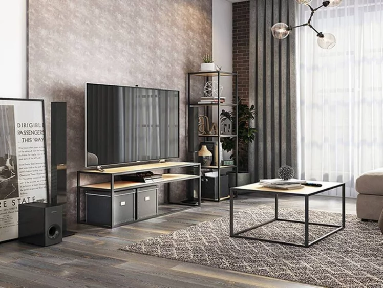 Стол журнальный Лофт LMN-08 Черный муар-дуб сонома_2