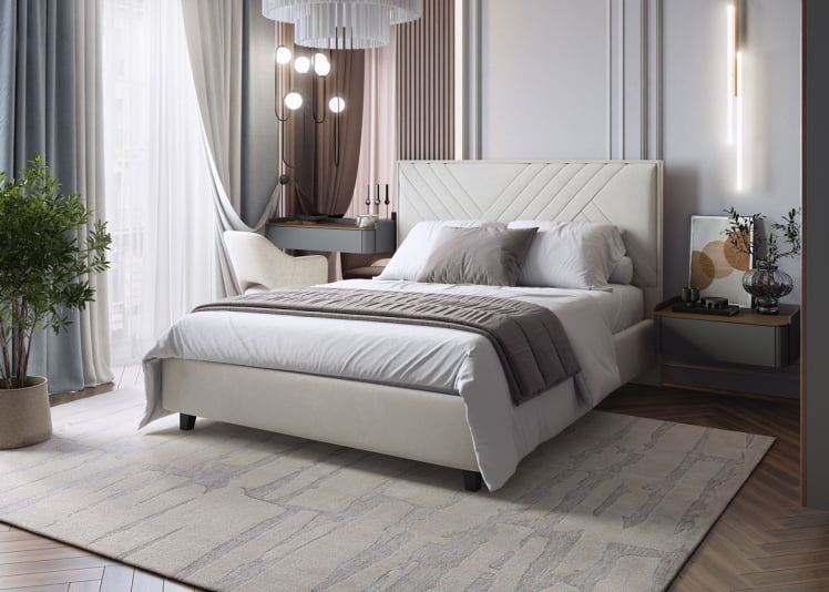 Кровать МИРА 2000*1600мм (без опор), велюр НЕО 02 (бежевый), (б/основания, б/матраса) / NEO_3