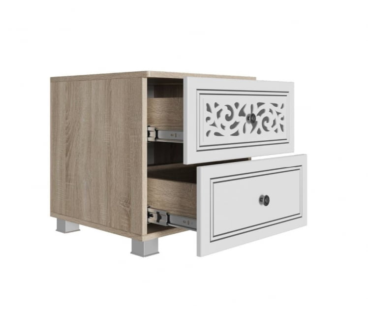 Тумба прикроватная Мадлен 10 Дуб сонома светлый Ясень белый Серебро_1