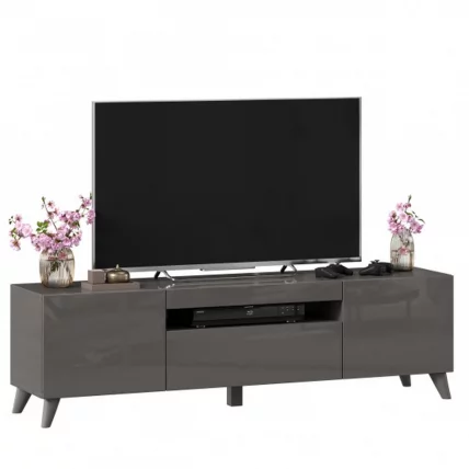 Тумба под ТВ Бруклин 1600 с опорами Оникс Серый глянец_1