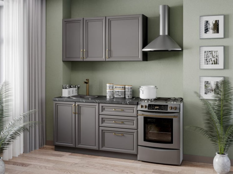 Тумба кухонная 800 с 2 ящиками ЛЮКС (4) Джелатто ЛД 241.920.000.165 Черный Оникс серый_2