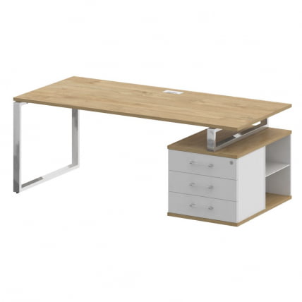 Стол руководителя с опорной тумбой , правый SHIFT SK.SRT-200 (R) Тиквуд Темный/Антрацит_0