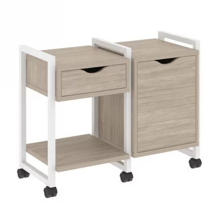 Тумба на колесных опорах наборная. Вариант №3 LOFT VR.L-TN-3.K Металл белый Дуб Аттик_0