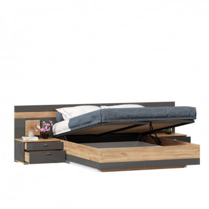 Кровать двуспальная 1600 с тумбами с подъемным механизмом и декоративным щитом Фиджи 018 Дуб Золотой Антрацит_1