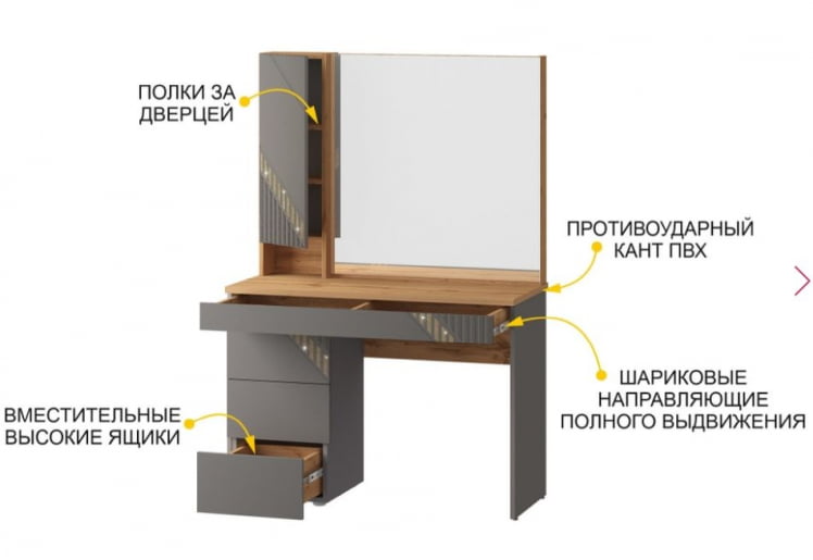 Туалетный столик (лев/прав) Монако 902.06 Дуб Вотан Оникс Графит_5