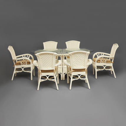 Комплект обеденный ANDREA GRAND (стол со стеклом+6 кресел+ подушки) TCH White (белый), Ткань рубчик, цвет кремовый_20