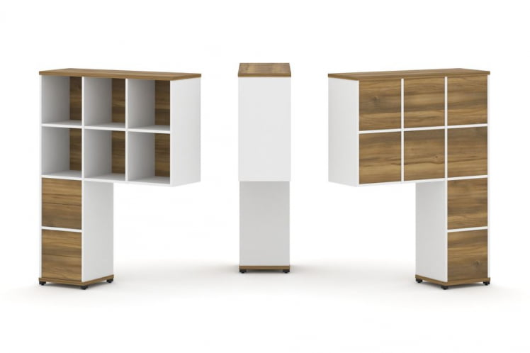 Надставка на стол высокая односторонняя + задняя стенка (8 шт.) + блок с 2-мя ящиками (2 шт.) CONCEPT CN.ONV-005 Сандал Янтарный Белый бриллиант Черный металл_0