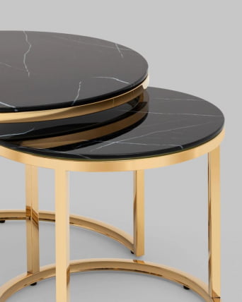 Журнальный столик Селена 60 и 45 см стекло Черный мрамор сталь золото_3