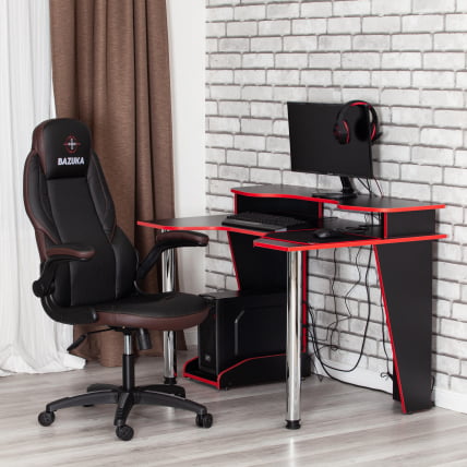 Кресло офисное BAZUKA кож/зам, черный/черный перфорированный/коричневый, 36-6/36-6/06/36-36_15