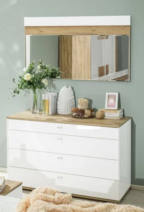 Комод 1200 с 4 ящиками и зеркалом Фиджи 011 Дуб Золотой Белый_13