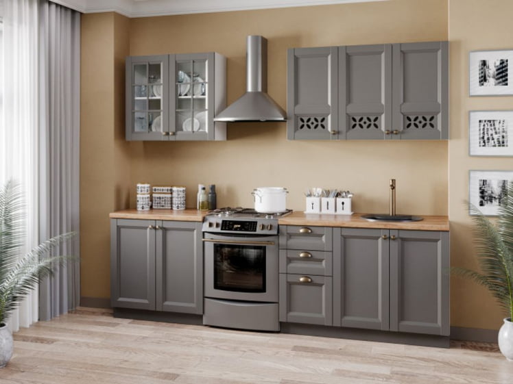 Шкаф для посуды 600 с 4 дверями Амели-3 ЛД 299.470.000.053 Белый Оникс серый_8