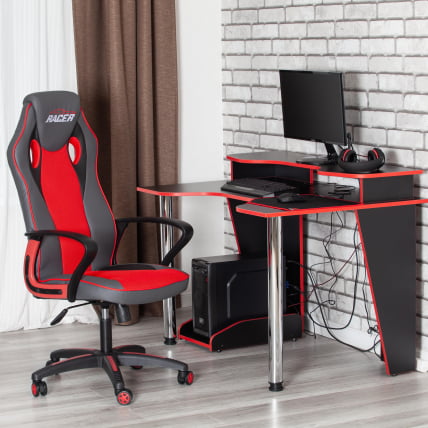 Кресло RACER кож/зам/ткань, металлик/красный, 36/08_17