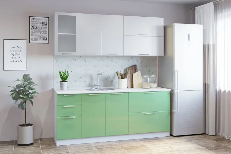 Гарнитур кухонный СОФТ В 2 (врезная мойка) металлик белый/салат._0