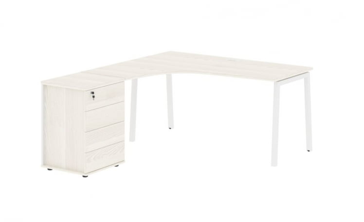 Стол эргономичный с тумбой (левый) ЕДИС ЕЛCЕТ 1518 Л Ясень Траун Белый / EDIS ELCET L_0