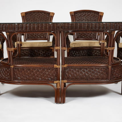 Комплект обеденный ANDREA GRAND (стол со стеклом+6 кресел+ подушки) Pecan Washed (античн. орех), Ткань рубчик, цвет кремовый_21