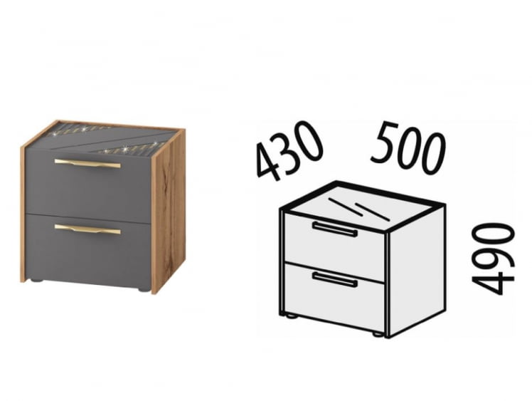 Тумба прикроватная Монако 902.07 Дуб Вотан Оникс Графит_1