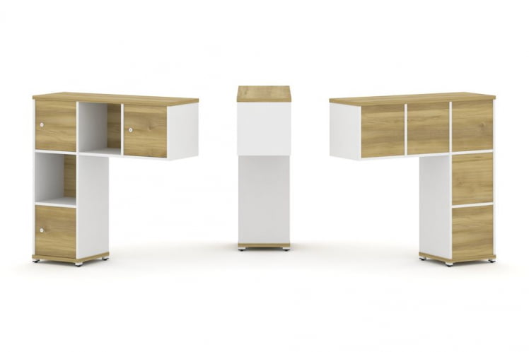 Надставка на стол низкая односторонняя + задняя стенка (5шт.) + распашной фасад (3 шт.) CONCEPT CN.ONN-002 Дуб Винченцо Белый бриллиант Белый металл_0