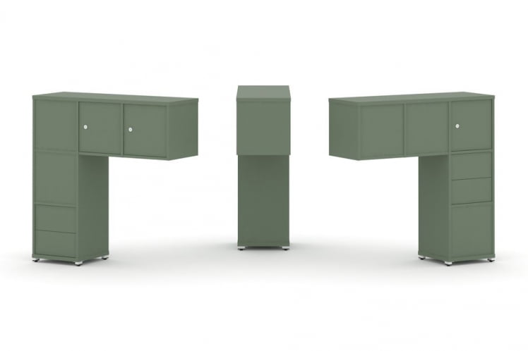 Надставка на стол низкая двухсторонняя + задняя стенка (5 шт.) + блок с 2-мя ящиками (2 шт.) + распашной фасад (3 шт.) CONCEPT CN.DNN-005 Кобо Белый металл_0