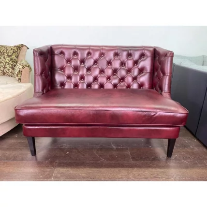 Диван двойной Амати стеганый в натуральной коже Бордовый_2