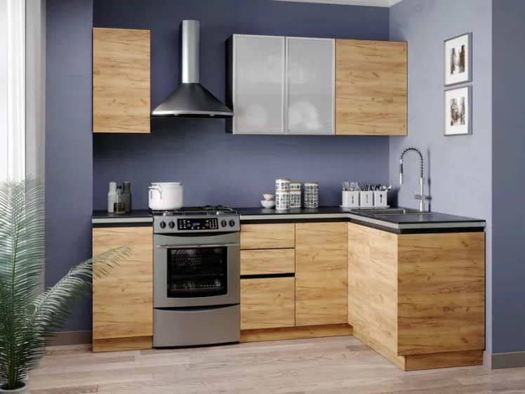 Тумба кухонная 200 бутылочница Шервуд ЛД 281.100.000.009 Черная Дуб золотой_2