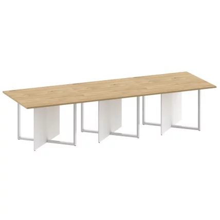 Стол переговорный, тройной, прямоугольный СХИФТ СК.СП-КВ-110-3 Тиквуд Светлый/Белый / SHIFT SK.SP-KV-110-3_0