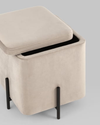 Пуф Грейс квадрат с ящиком велюр Серо-бежевый_3