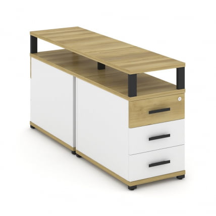 Тумба двухсторонняя опорная приставная с 3-мя ящиками и надставкой CONCEPT CN.DTGP-001 B/W Дуб Винченцо Белый бриллиант Черный_0