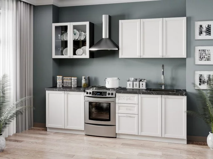 Шкаф кухонный 800 высокий со стеклом Джулия ЛД 284.460.000.072 Черный Белый_2