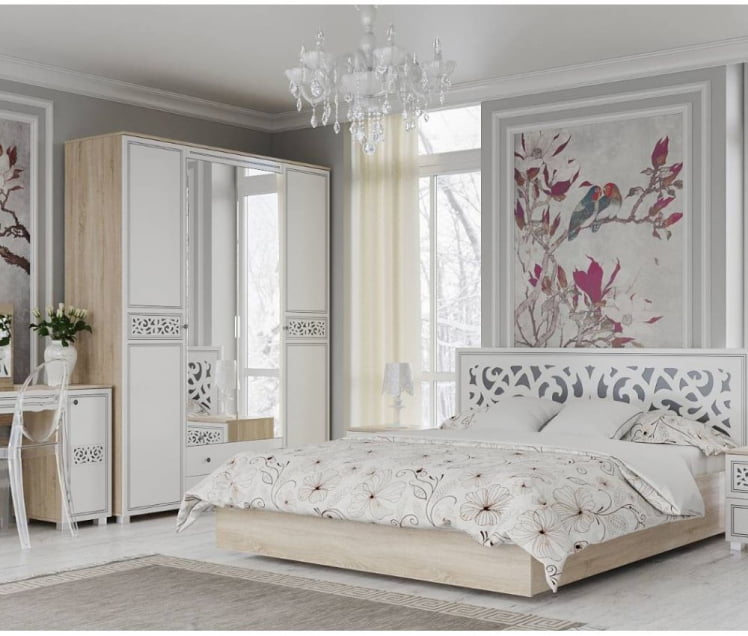 Шкаф трехстворчатый Мадлен 05 Дуб сонома светлый Ясень белый Серебро_3