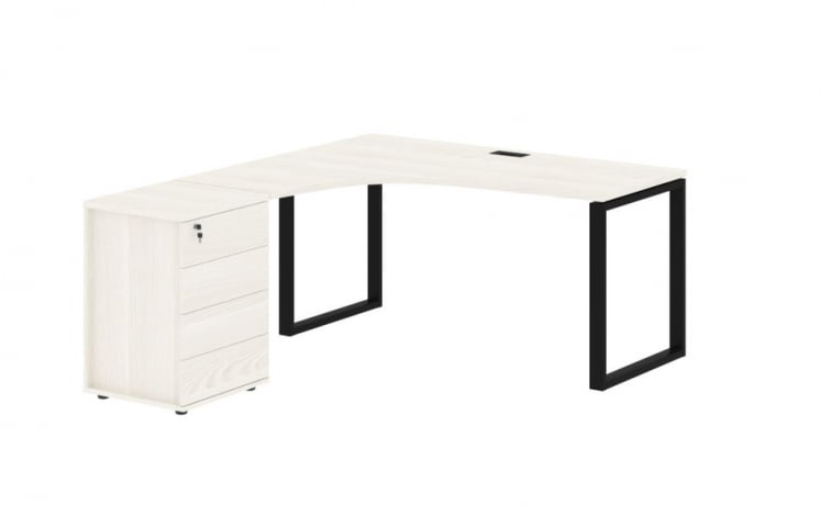 Стол эргономичный с тумбой левый EDIS EQCET 1518 L Ясень Траун Черный_0