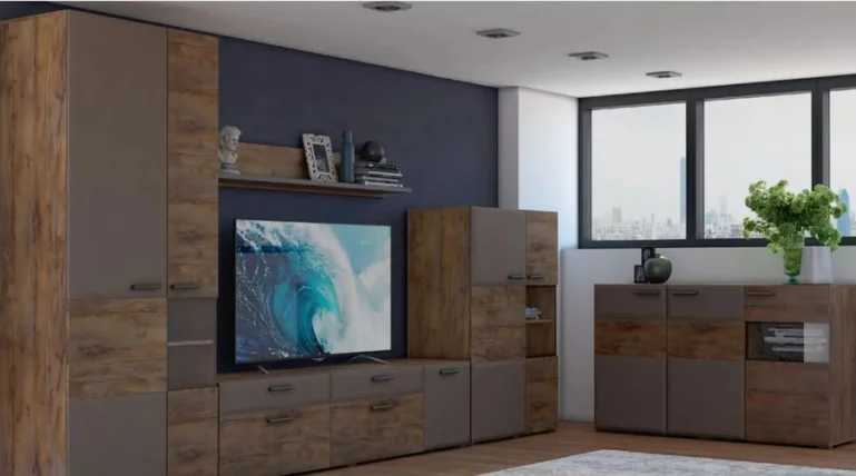 Тумба под ТВ трехдверная Рио 2000 Таксус Смоки софт_1