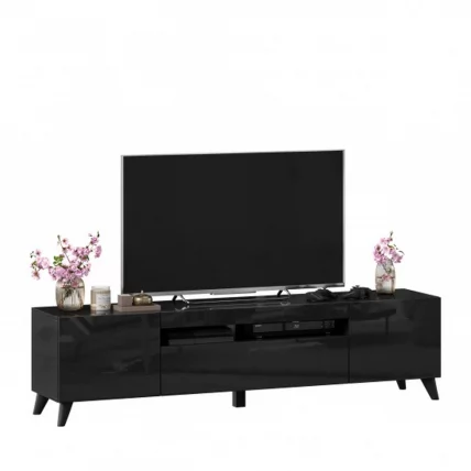 Тумба под ТВ Бруклин 1800 с опорами Черный глянец_2