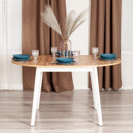 Стол обеденный СВЕЛТО ЛДСП, опора-массив березы, 105 х 105 (140) х 74.5 см, Дуб Вотан/белый / SVELTO_12