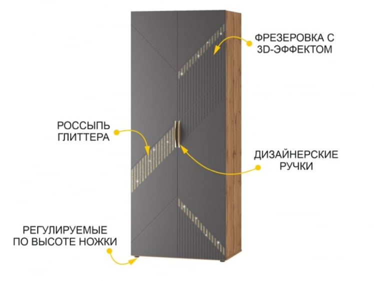 Шкаф для одежды с полками и штангой (лев/прав) Монако 902.43 Дуб Вотан Графит_2