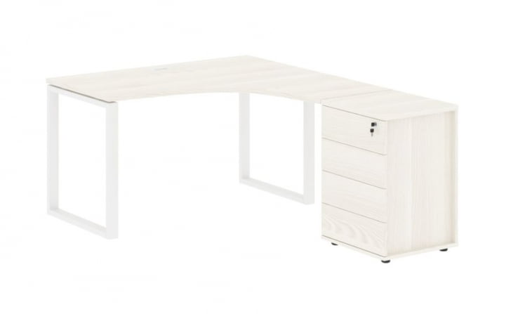 Стол эргономичный с тумбой правый EDIS EQCET 1318 R Ясень Траун Белый_0