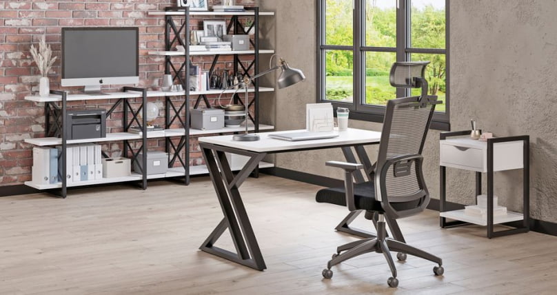 Стеллаж на колесных опорах - 4 полки LOFT  VR.L-MST.K-4.8V Металл черный Белый Бриллиант_1