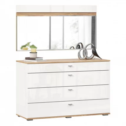 Комод 1200 с 4 ящиками и зеркалом Фиджи 011 Дуб Золотой Белый_2