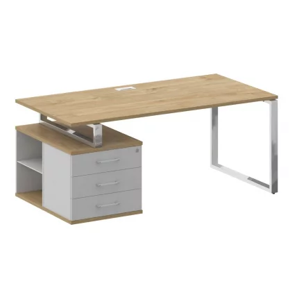 Стол руководителя с опорной тумбой , левый SHIFT SK.SRT-180 (L) Тиквуд Светлый/Белый Бриллиант_0