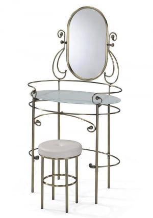Столик туалетный ALBERT (столик/зеркало + пуф) Античная медь (Antique Brass)_1