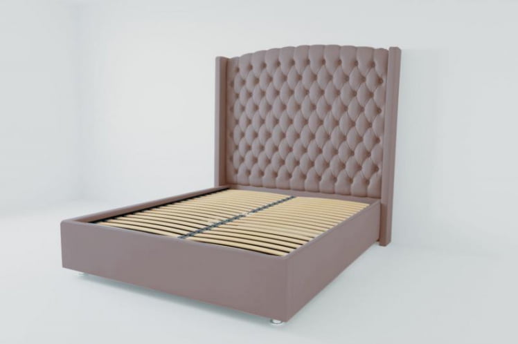 Мягкая интерьерная кровать &куот;Берлин Люкс&куот; с ортопедическими латами (металл) Материал фасада: Велюр; Спальное место: 2000х2000 мм; Цвет фасада: Темно серый; Цвет корпуса: Темно серый / "Берлин Люкс"_0