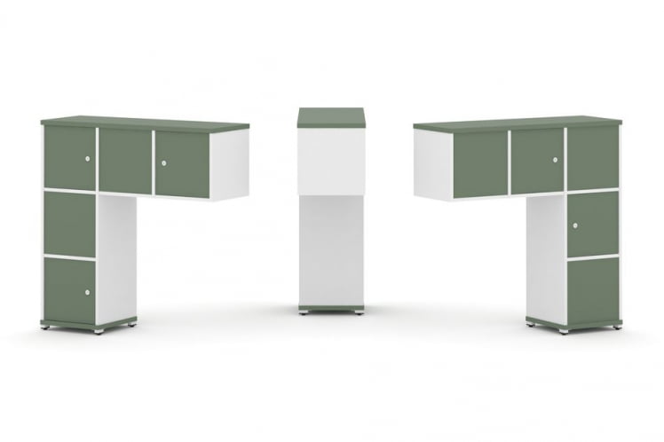 Надставка на стол низкая двухсторонняя + задняя стенка (5 шт.) + распашной фасад (5 шт.) CONCEPT CN.DNN-007 Кобо Белый бриллиант Белый металл_0